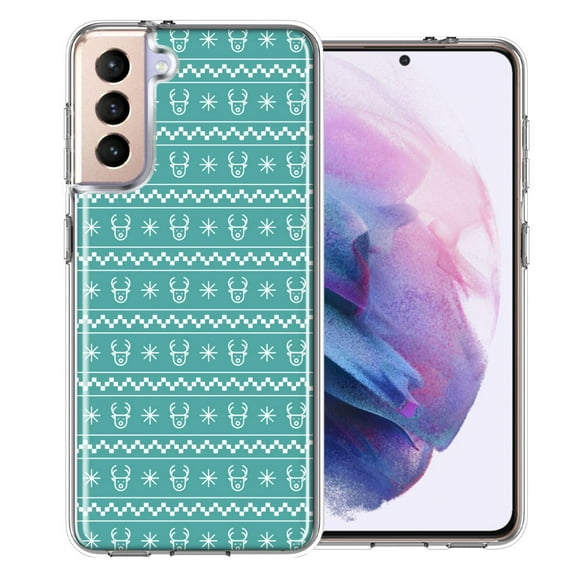 MUNDAZE For Samsung Galaxy S21 Teal Christmas Reindeer Pattern Design Double Layer Phone Case Cover