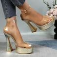 thumbnail image 3 of GJPBGK Women Platform Stiletto Heels Clear Strap Sandals with Flared Heel and Gold Buckles Comfortable Thick Sole Heel for Daily Wear, 3 of 7