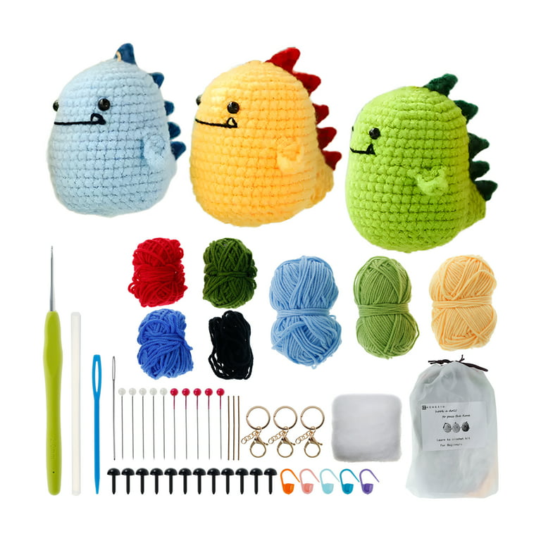 Huaiid Crochet Kit for Beginners, Dinosaur Crochet Animal Kit, Crochet Kit  for Adults with Step-by-Step Video Tutorials, Yarn, Crochet Hook, Eyes