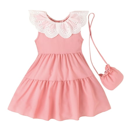 

GWAABD Girls Semi formal Dress Pink Cotton Blend toddler Girls Dress Sleeveless Princess Dress Ruffles Dress for Children Clothes Fashion Pink 6Y