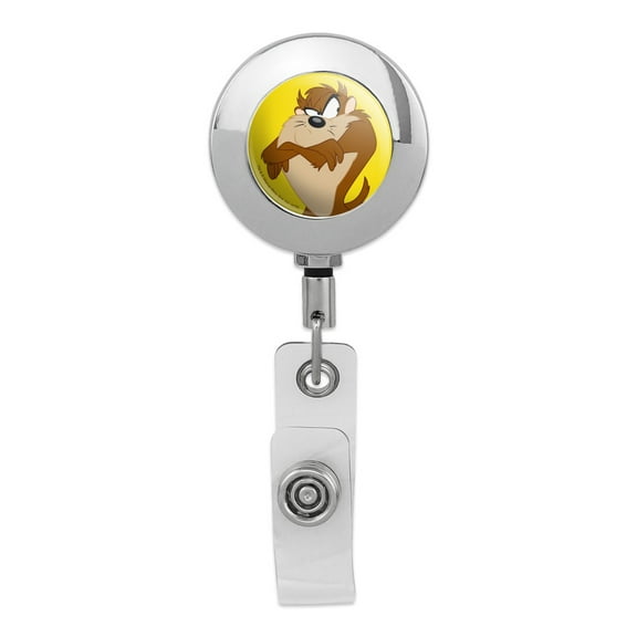 Looney Tunes Taz Retractable Reel Premium Metal Chrome Badge ID Card Holder Clip