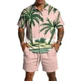 thumbnail image 2 of Sewkxo Hawaii Men 2 Piece Outfit Short Sleeve Lapel Collar Button Down Hawaii Shirt Drawstrings Beach Shorts Tropical Beach Casual Outfit with Pockets,Watermelon Red S, 2 of 6
