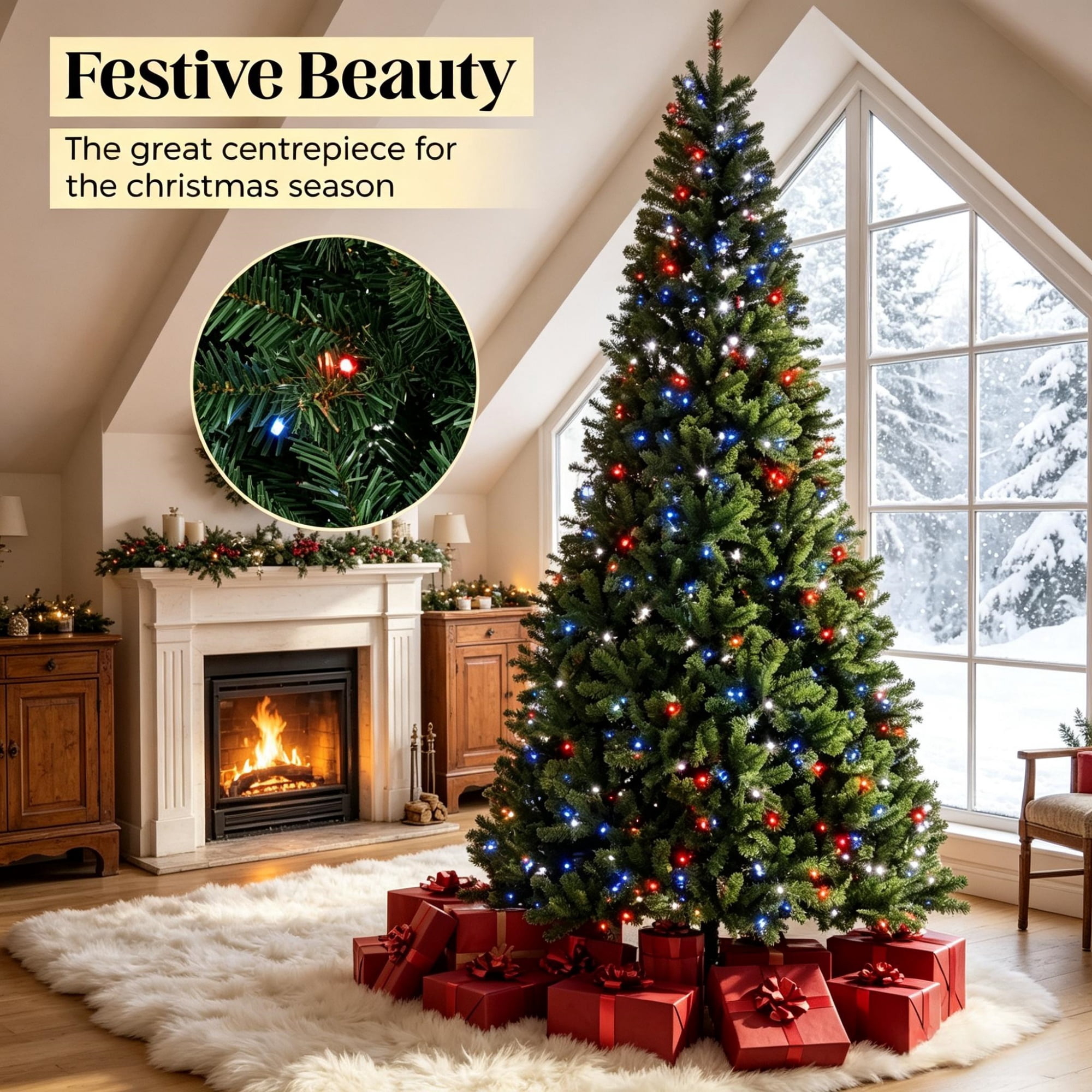 9 ft Pre-Lit Christmas Tree with RGB Dynamic LED Lights, Remote Control, 650 Lights, 2712 Branch Tips, Hinged Sections, Indoor Holiday Decoration
