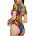 thumbnail image 2 of Saiise Perroquet Coloré Jungle Rêve un Motif Combinaison à Manches Courtes pour Femmes Col Rond Pyjama Justaucorps Extensible avec Fermeture à Pression-TTTG, 2 of 7