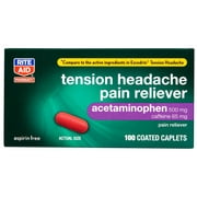 Rite Aid Tension Headache Pain Reliever, Acetaminophen, 500 mg, 100 Coated Caplets | Tension Headache Relief Aspirin Free | Pain Relief Pills Extra Strength | Migraine Relief | No Headache Pain Relief