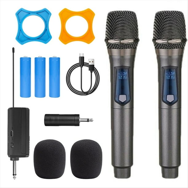 Micrófono Inalámbrico de 2 Canales UHF Micrófono de Mano Profesional para Fiesta Karaoke Espectáculo de Iglesia Profesional (1 A 2)