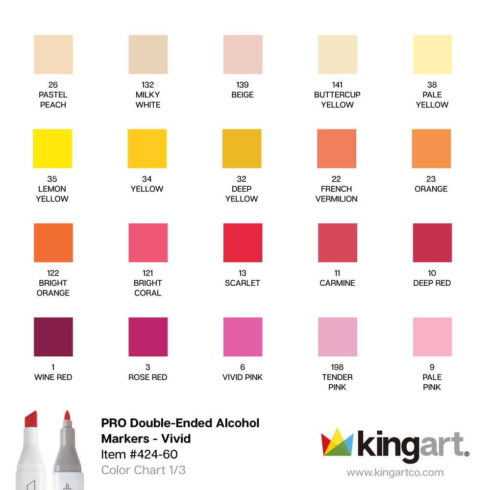 Kingart Non-toxic Sketch Art Markers with Storage Case, Chisel-Point, Assorted Colors, 60 Count