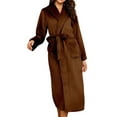 thumbnail image 3 of Plush Robe for Women, Long Flannel Winter Bath Robe, Plus Size Coffee Brown M, 3 of 6
