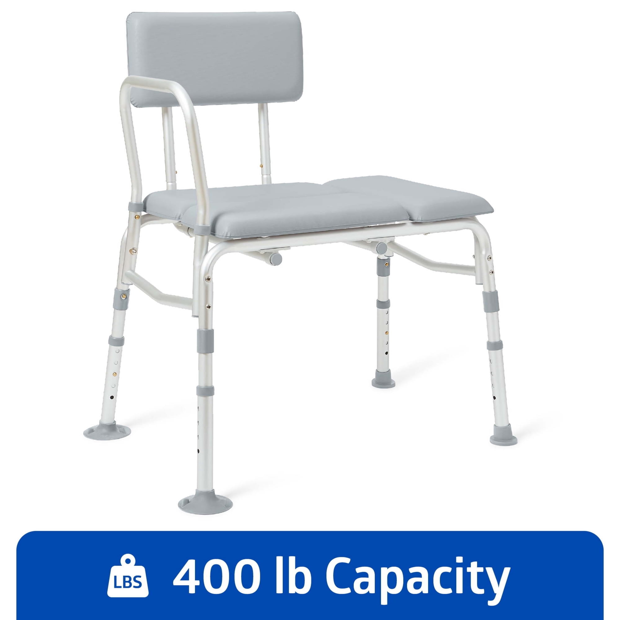 Medline Padded Transfer Bench for Bathtub and Shower, 400 lb. Weight Capacity, Gray