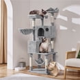 thumbnail image 3 of Yaheetech 64.5in Multi-level Large Cat Tree Condo Tower with Hammock Scratching Posts & Hammock, Light Gray, 3 of 8