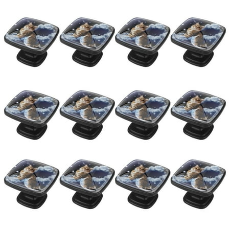 

Drawer Knobs 12PCS Cabinet Dresser Pulls Handles with 2 Sized Screws Kitchen Furniture Knobs for Closet Cupboard Wardrobe Galaxy Cat Purple Universe Starry Sky Milky Way Funny