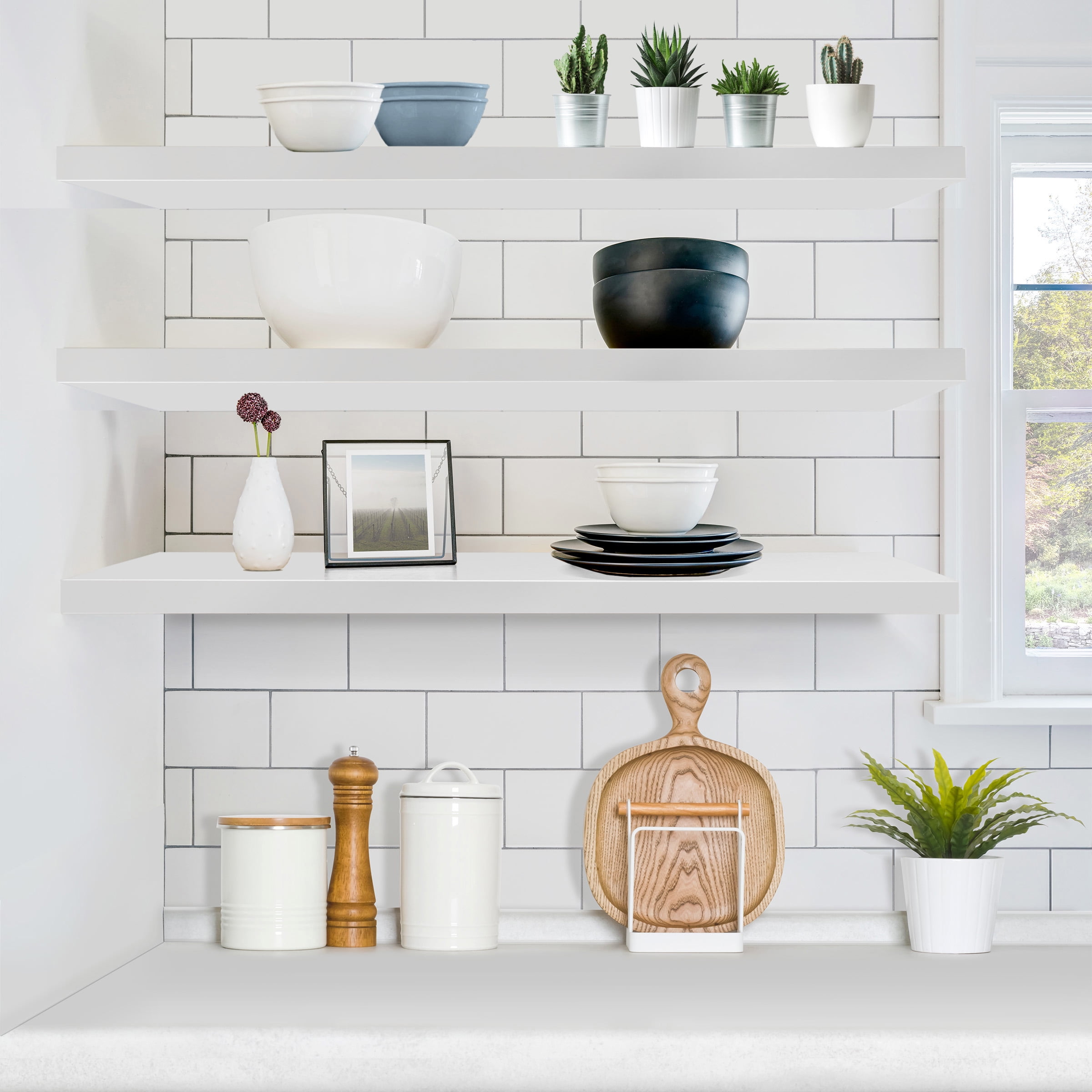 Sorbus 3-Pack 35"x9" Floating Wall Shelves for Bedroom, Kitchen, Bathroom, Home Décor, White