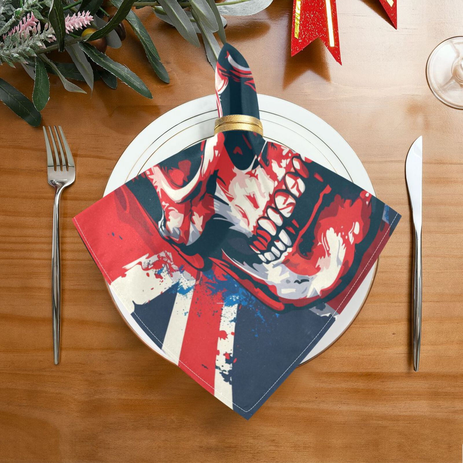 JSTEL British Flag Skull Cloth Napkins Set of 6, 20x20 Inch Washable and Reusable Napkin for Decoupage Dinner Party Everyday Use