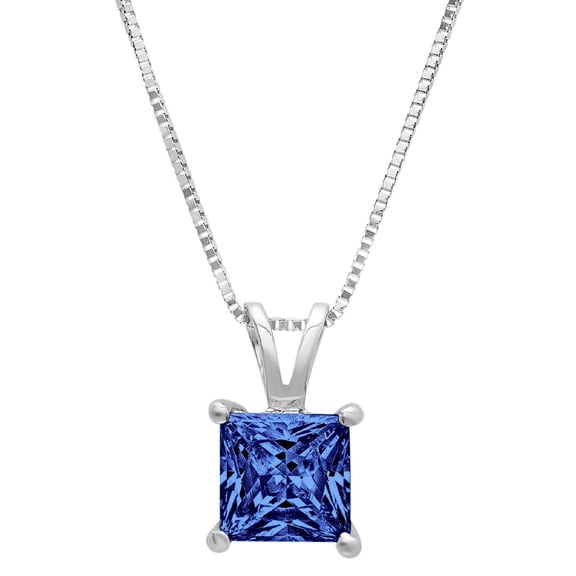 2.5 ct Brilliant Princess Cut Solitaire Simulated Tanzanite 14k White Gold Pendant with 18" Chain