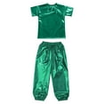 thumbnail image 3 of iixpin Kids Girls Metallic Jazz Dance Outfit Short Sleeve Sparkly T-shirt and Pants 2 Piece Hip Hop Dancewear Green 15-16, 3 of 7