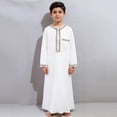 thumbnail image 2 of Boys Embroidered Ethnic Jumpsuit Long Sleeve Casual Romper With Pockets Traditional Muslim Thobe Robe For Kids/White/120, 2 of 5