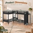thumbnail image 2 of DTTRA Quad Twin Metal Bunk Bed Frame for 4 Sleepers, Built-In Wardrobe, Open Shelves and 5 Fabric Drawers, Black, 2 of 8