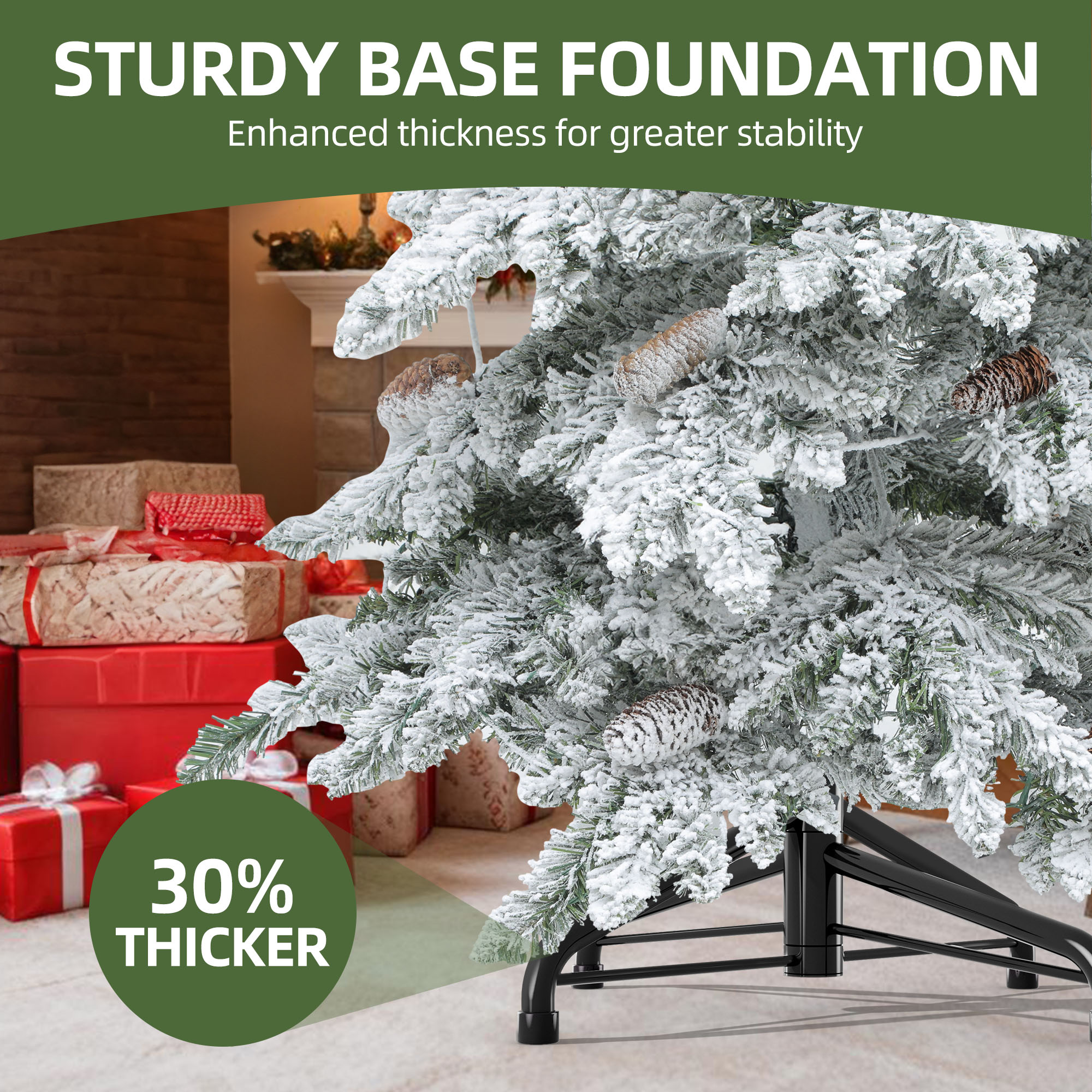 Uforic 11ft Pre-lit Flocked Pencil Spruce Christmas Tree with 2288 Branch Tips,700 Lights,72 Pine cones, Remote Control, 11 Light Modes, White Flocked