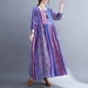thumbnail image 5 of Vestido suelto vintage para mujer, manga larga, estampado, bolsillos laterales, vestido informal MABOTO Morado/Grande, 5 of 7