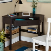 Corner Writing Desk with Pull-out Drawer and Shelf, Multiple Finishes