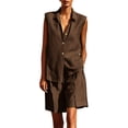 thumbnail image 2 of Women's Summer Casual Solid Color Set With Collar Button Sleeveless Shirt And Wide Leg Shorts Two-Piece Set, 2 of 7