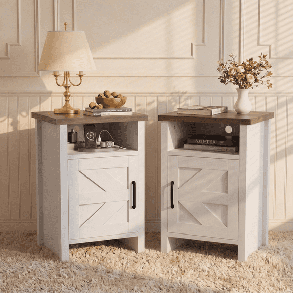 Vineego Nightstand Set of 2 Farmhouse Nightstand with Storage Shelves Bedside Tables End Table for Bedroom Modern Wood Side Table Living Room,White
