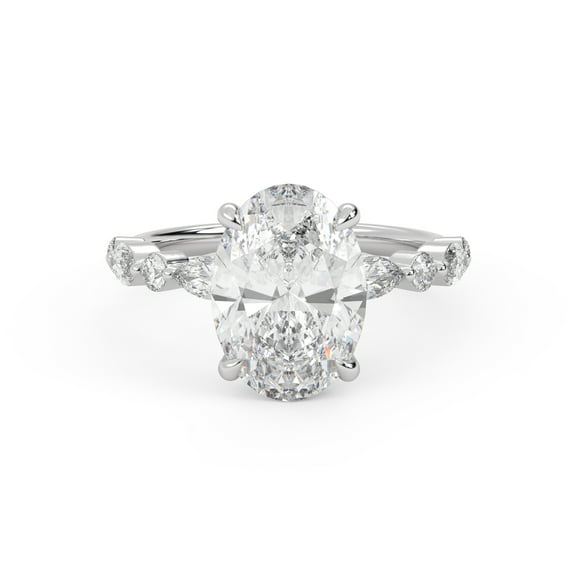 AFFY Solitaire Engagement Ring for Women, 3.75 Carat (ctw) Oval Marquise Round Cut IGI Certified Lab Grown Diamond Ring in In 14K Solid White Gold F-G, VS-SI Quality Gift for Her Size-4
