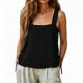 thumbnail image 7 of Women's Squares Neck Linen Tank Tops Side Tie Casual Summer Sleeveless Breathable Blouse for Daily Black S, 7 of 7