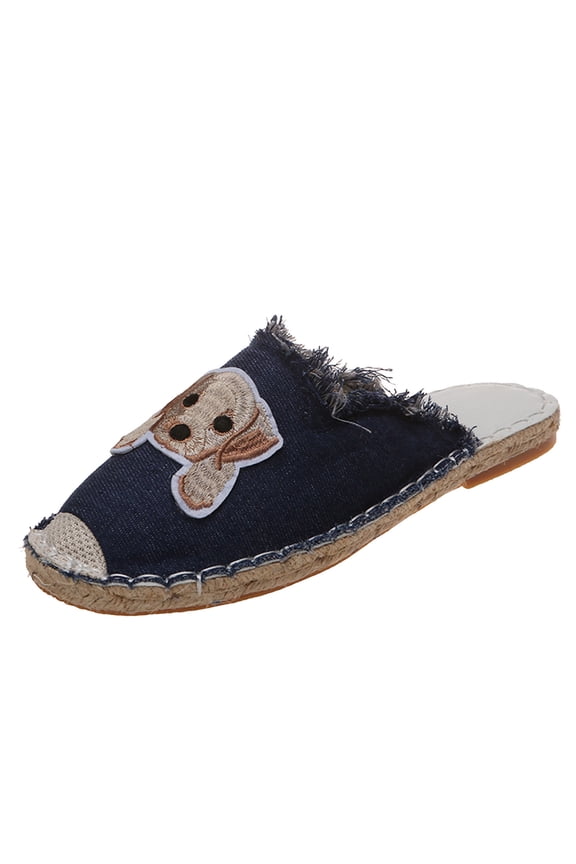 Casual Women's Non Slip Weave Canvas Cartoon Dog Print Slip On Round Toe Breathable Lazy Shoes House Slippers for Women Slip on Clog Indoor Outdoor House Shoes
