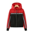 thumbnail image 4 of IROINNID Women's Hooded Casual Jacket Solid Color Long Sleeve Leisure Jacket Waterproof Coat Drawstring Outerwear Patchwork Jackets, Red, 4 of 9