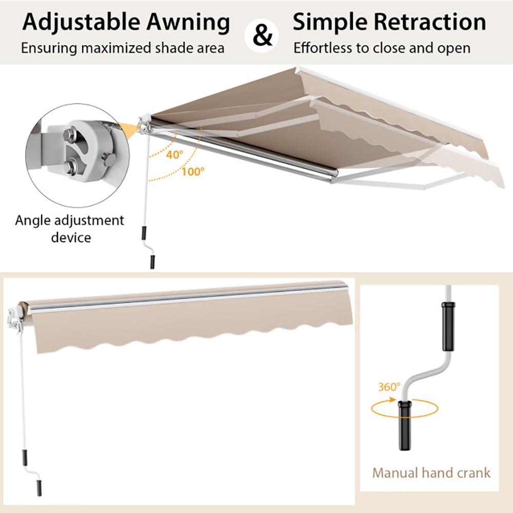 Aimee Lii 13 × 8 Feet Retractable Patio Awning Aluminum Deck Sunshade, Awnings for Decks, Beige
