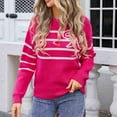 thumbnail image 2 of Womens Sweaters Long Sleeve Casual Stripe Pullover Tops Sweaters Fashion Clothes Hot Pink XL, 2 of 7
