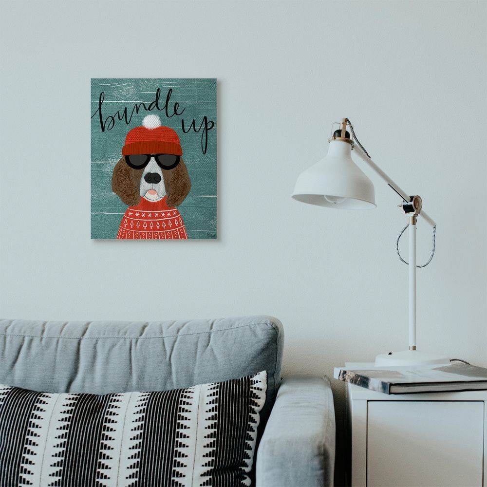 Stupell Industries Bundle Up Dog Pet Animal Holiday Word DesignCanvas Wall Art By Artist Katie Doucette