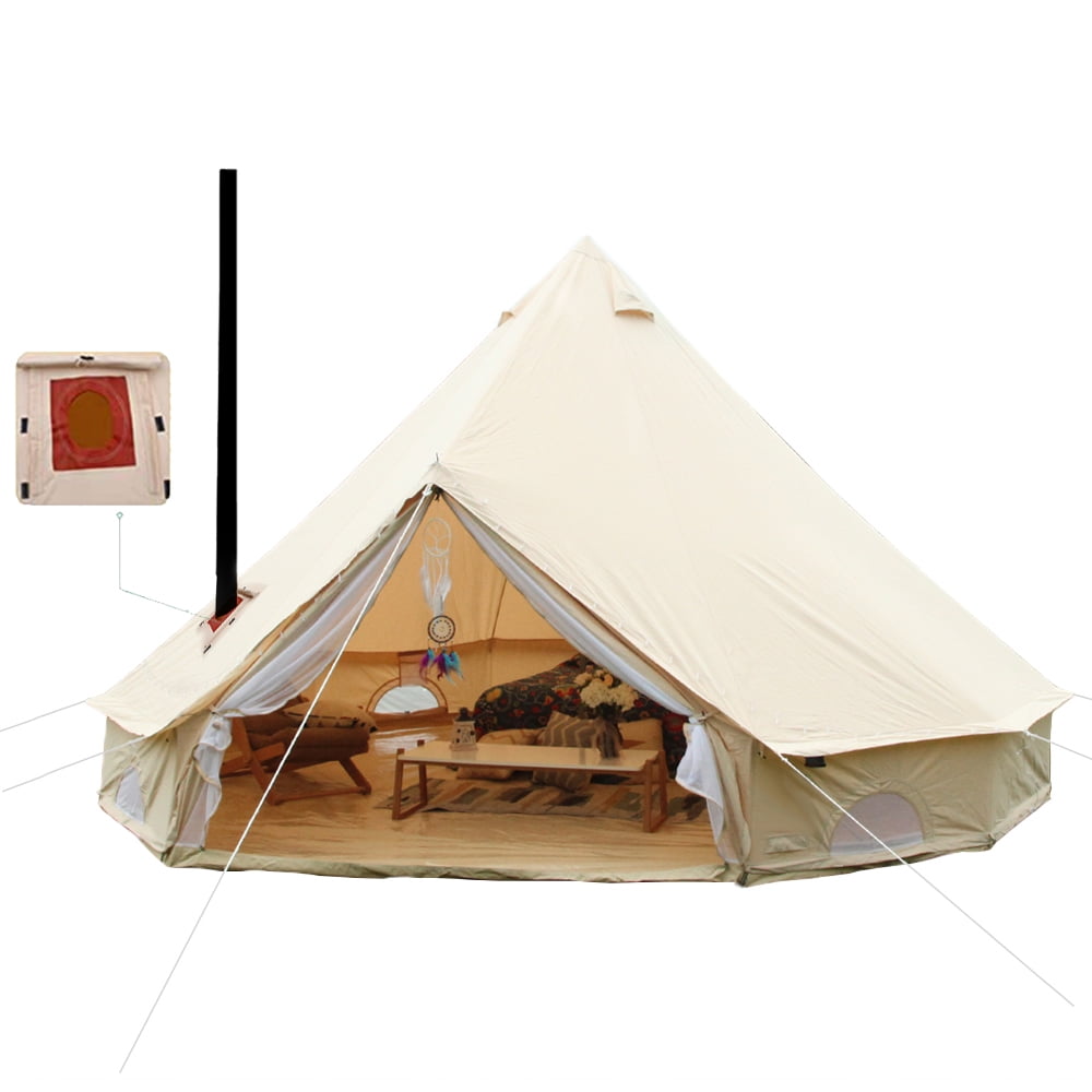 UNISTRENGH 4 Seasons 5M Waterproof Cotton Canvas Bell Tent With Chimney  Hole Glamping Tent For Camping - Walmart.com