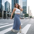 thumbnail image 3 of Agnes Orinda Women's Plus Size Vintage Denim Maxi Skirt Frayed Raw Hem High Waist Front Slit Long Jean Skirts 2X Blue, 3 of 8