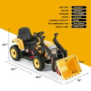 12V Kids Ride On Excavator 3 Speeds Electric Construction Vehicle Digger with Remote Control, Bluetooth, Microphone Jack, Music, Lights (Yellow)