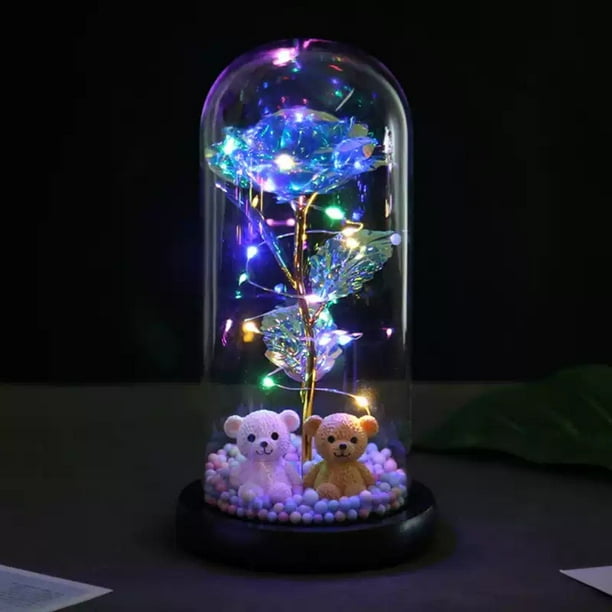 Adornos de cubierta de vidrio con flores eternas, simulación de rosas láser, luz LED, regalo creativo para el día de San Valentín, pareja, nacimiento