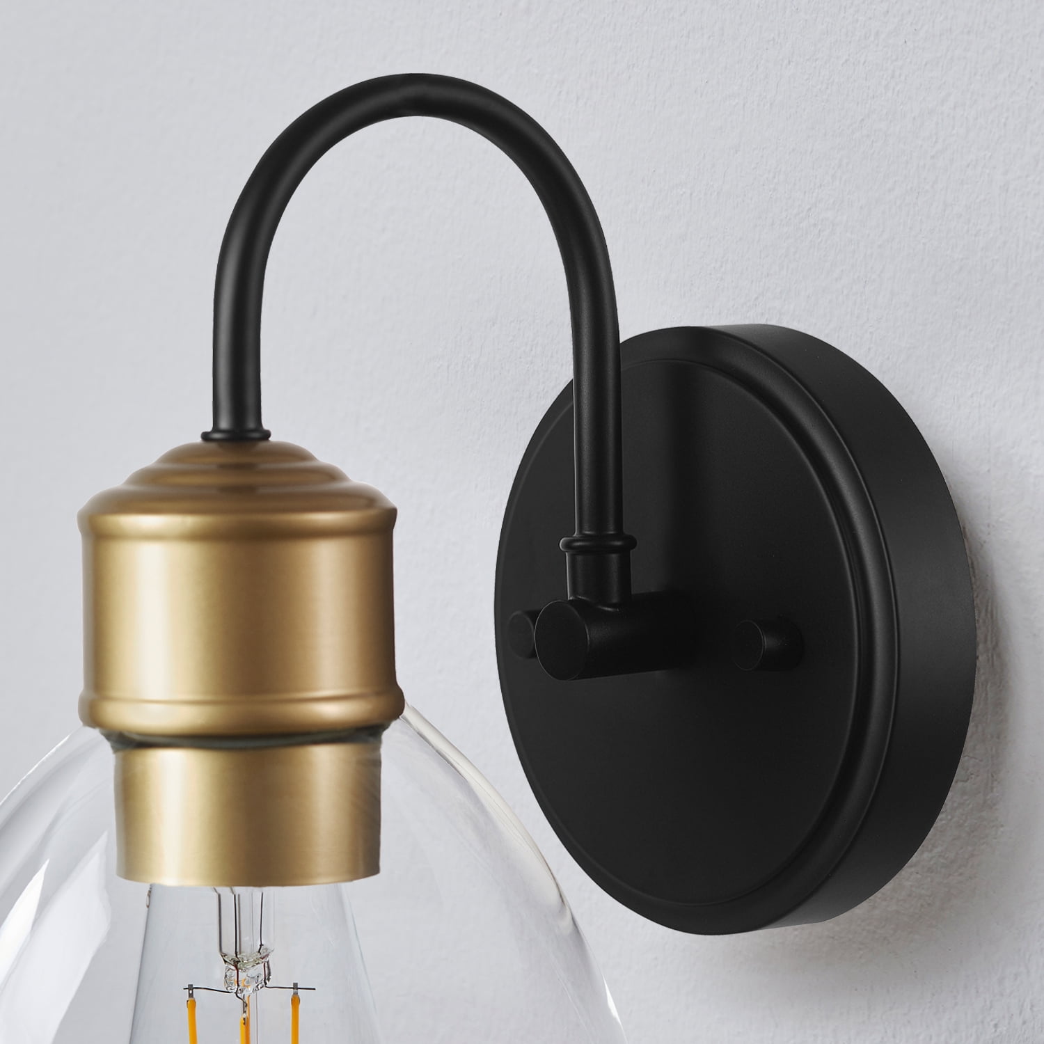 Better Homes & Gardens Indoor 1-Light Matte Black Wall Sconce, Clear Glass Shade, LED Bulb Included
