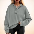thumbnail image 2 of Women's Tunic Tops Winter Loose Fit Hooded Long Sleeve Cap One Shoulder with Pocket Solid Color Leisure Polyester Sweatshirts Hoodies(Grey,XL), 2 of 5