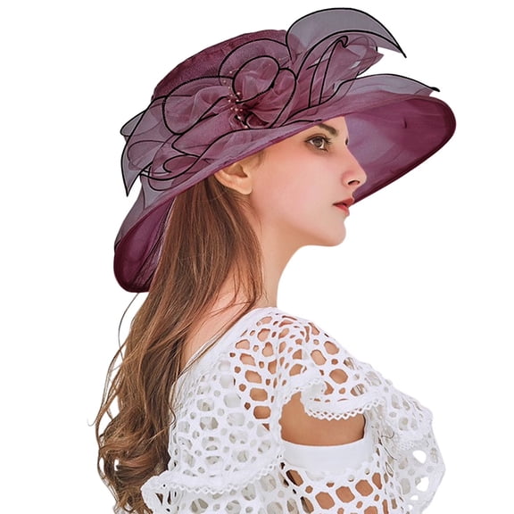 HuangHuanChen Fascinator Hats for Women Tea Party Hats for Women Womens Summer Dress Hat Wide Bridal Shower Hat Sun Hats Hat Kentucky Derby Hats for Women Wine
