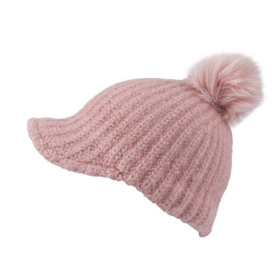 WITHMOONS Women Ribbed Visor Knit Pom Beanie Hat Winter Warm Cap SLQ1252 (Pink)