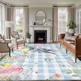 thumbnail image 2 of Easter Area Rugs Collection 5'x8', Spring Rabbit Eggs Flowers Herbs Blue Plaid Non Slip Indoor Rectangle Throw Runner Rug Floor Mat Carpet for Living Room Dining Table Bedroom Nursery, 2 of 9