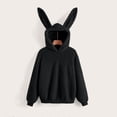 thumbnail image 4 of qolati Fleece Hoodie Women Bunny Ear Hooded Fuzzy Fluffy Sweatshirts Solid Winter Warm Long Sleeve Sweatshirts Pullover Hoodies Black M US6, 4 of 9