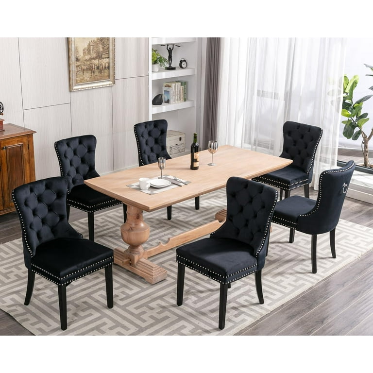 Dinning Chair Velvet Nailhead Dining Chairs High-end Beige Tufted