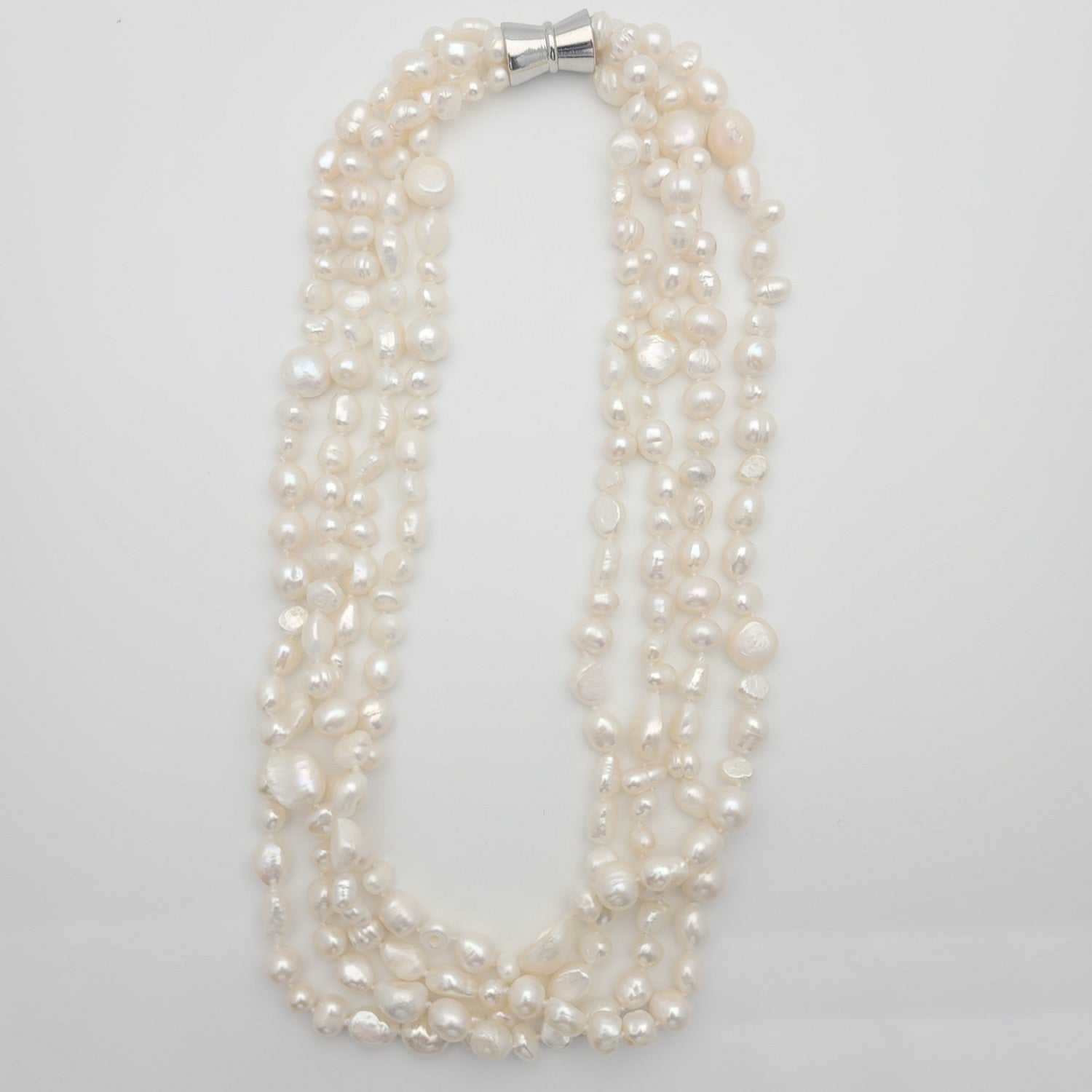 Beautiful Baroque Multi Layer Freshwater Pearl Strand Necklace with Magnetic Clasp