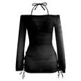 thumbnail image 5 of ZHOGXU Womens Swimsuits Three Piece Solid Color Halter Neck Bkinini Sets And Mesh Cover Upscomfortable Stylish Swimwear For Beach Pool,Black,S, 5 of 5