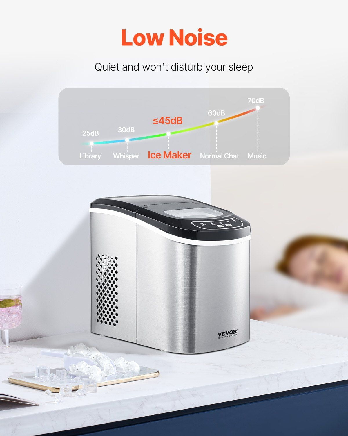 Portable Self Cleaning Countertop Ice Maker 33 Pounds in 24 Hours 9 Cubes in 6 Minutes with Ice Scoop Basket Bullet Shape Ice for Home Kitchen Office Bar Party
