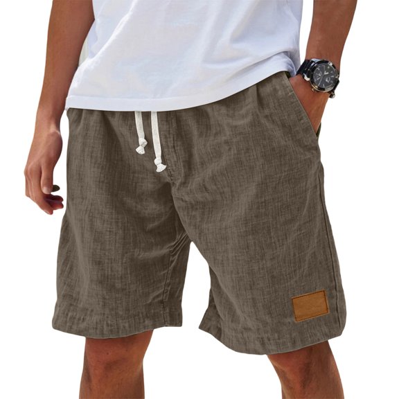 YNGKMEA Men's Casual Linen Shorts Elastic Waist Drawstring Shorts Soft Lightweight Breathable Summer Loose Pocket Athletic Shorts