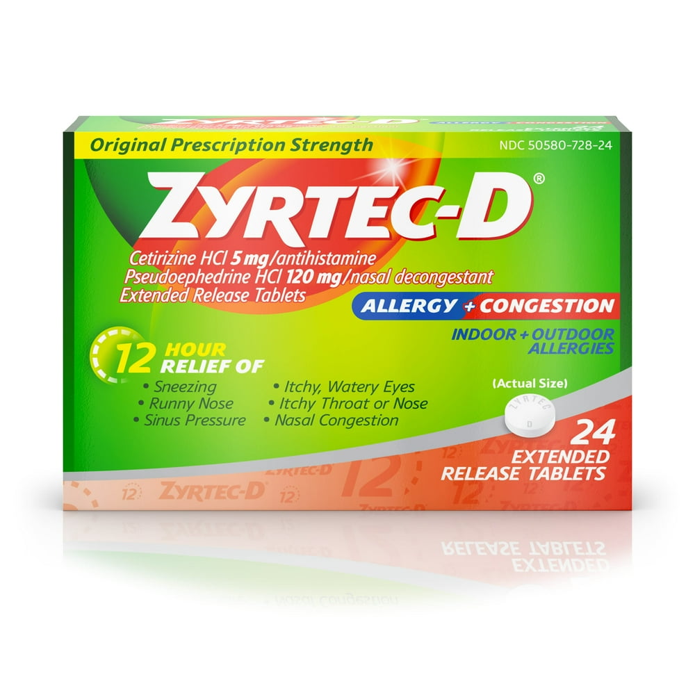 ZyrtecD 12 Hour Allergy Medicine & Nasal Decongestant Tablets, 24 ct