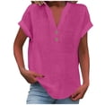 thumbnail image 1 of T-Shirts Femmes Plus Mode Décontractée Col en V Boutonné Manches Courtes avec Poches - Hontri, 1 of 5